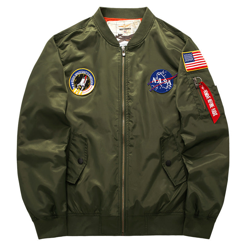 Men's mission-patch zip-up pilot jacket with sleeve utility pocket – Taviero