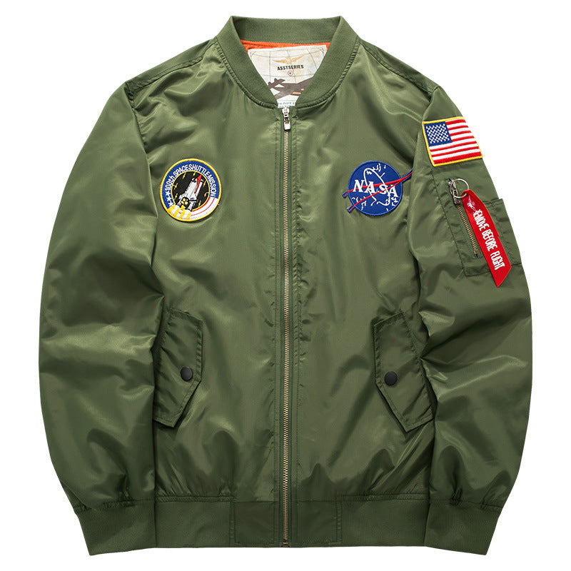 Men's mission-patch zip-up pilot jacket with sleeve utility pocket – Taviero