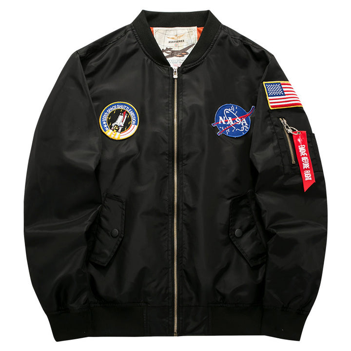 Men's mission-patch zip-up pilot jacket with sleeve utility pocket – Taviero