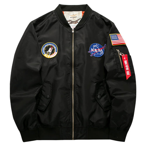 Men's mission-patch zip-up pilot jacket with sleeve utility pocket – Taviero