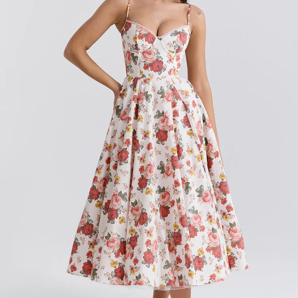 Echoarchiv | Midi Kleid mit Blumenkorsatzt für Damen