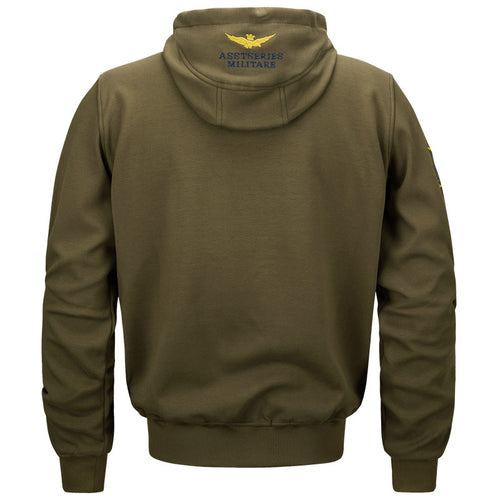 Men's military inspired cotton-blend hooded sweatshirt with ribbed cuffs and embroidered insignia – Cavarno