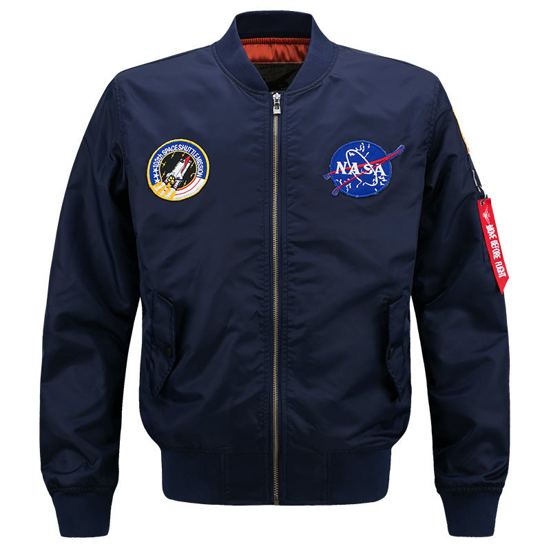 Herren  Flugstil gestickte Patch Bomberjacke mit Stifttasche am Ärmels Echo Archiv