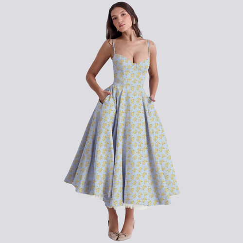 Echoarchiv | Midi-Kleid mit Blumenkorsett für Damen