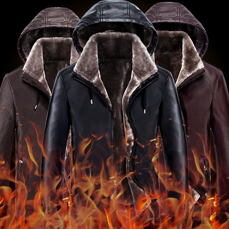 Herren urbane Kunstlederjacke mit Kapuze und wärmendem Innenfutter Echoarchiv