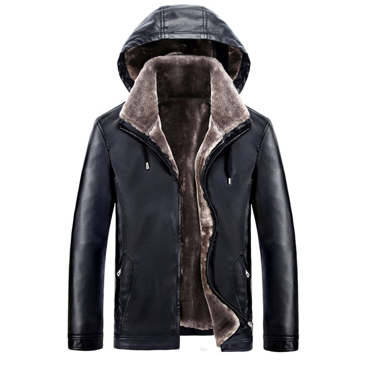 Herren urbane Kunstlederjacke mit Kapuze und wärmendem Innenfutter Echoarchiv