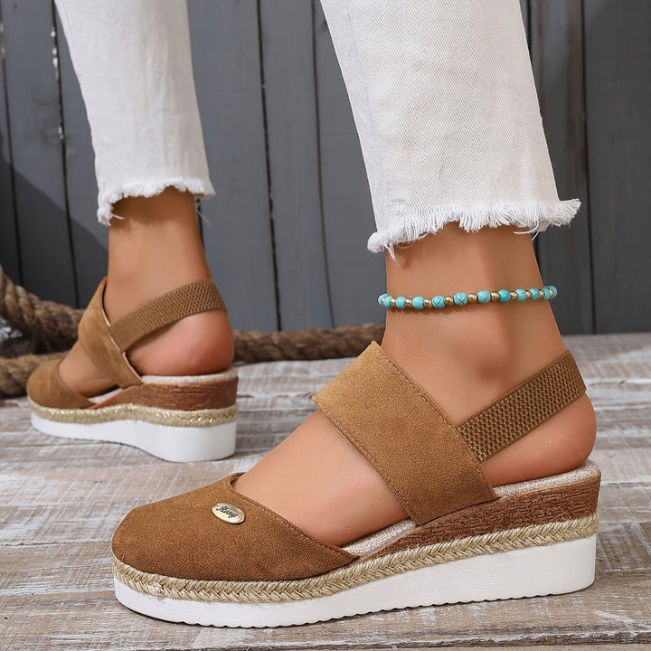 Echoarchiv | Damen Sandalen Auf Plattform: Rutschfest, Geschlossene Zehe, Elastischer Riemen