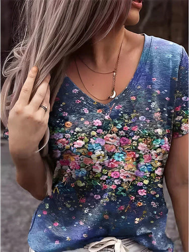 Echoarchiv | T-Shirt mit V-Ausschnitt und Floralem Druck