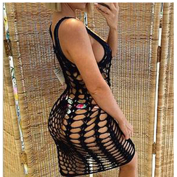 Damen Netz-Strandkleid mit ausgefallenen Lochmustern und tiefem Ausschnitt Echo Archiv