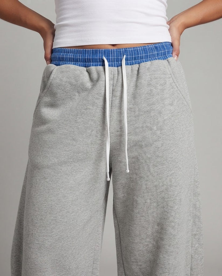 Damen Weite Cropped-Jogginghose mit kontrastbund und Kordelzug Echo Archiv