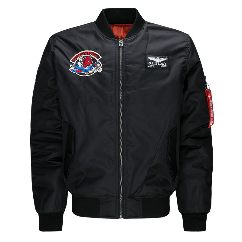 Men's low-profile flight bomber with embroidered crests sleeve zipper utility pocket and insulated orange lining – Brevano