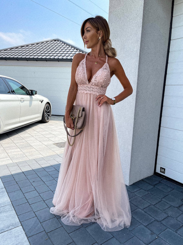 Echoarchiv | Lange Kleid aus Tüll mit Trägern und Spitze Airi