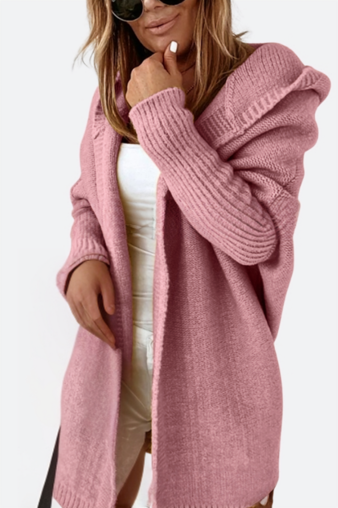 Oversized Strickcardigan mit Kapuze – Veloura