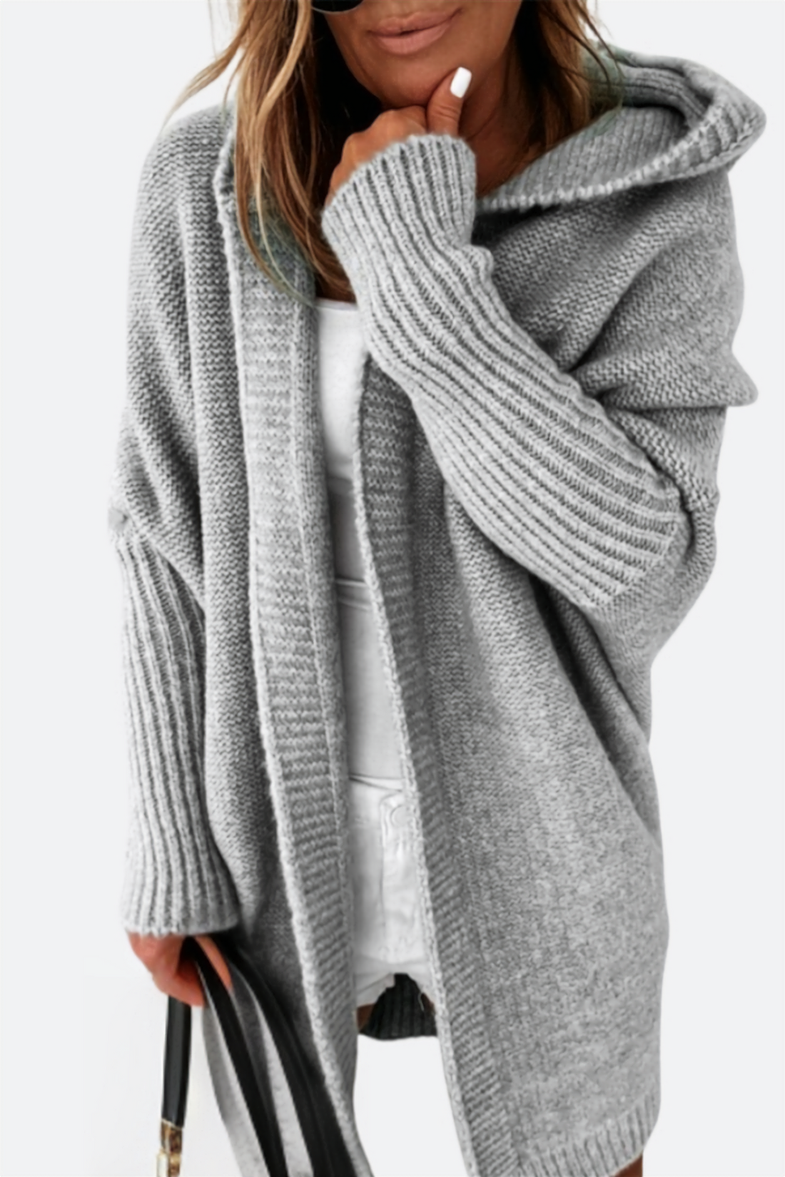 Oversized Strickcardigan mit Kapuze – Veloura