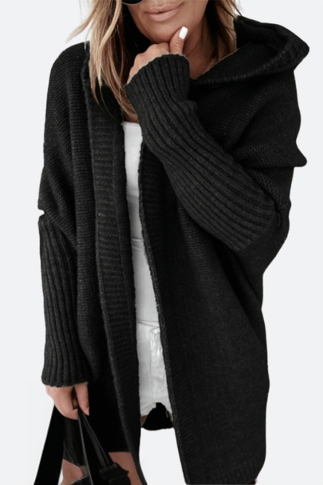 Oversized Strickcardigan mit Kapuze – Veloura