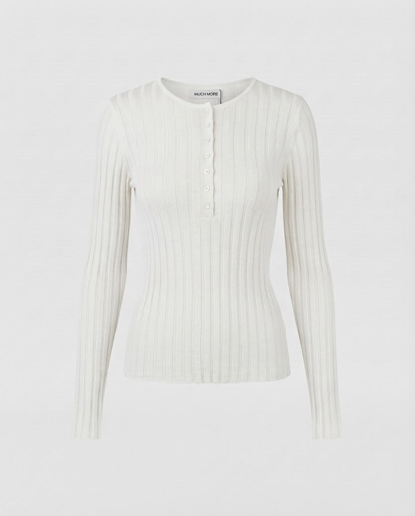 Damen Enganliegendes geripptes Henley-Longsleeve aus Feinstrick Echo Archiv