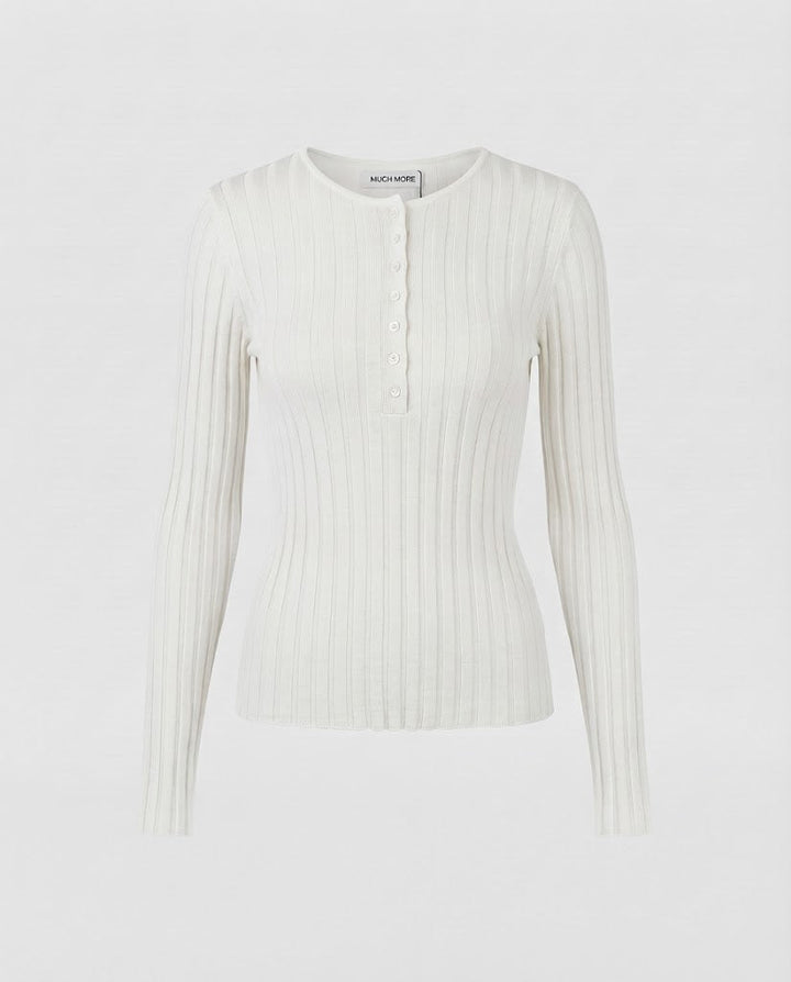 Damen Enganliegendes geripptes Henley-Longsleeve aus Feinstrick Echo Archiv