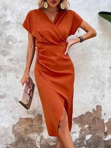 Echoarchiv | Midi-Kleid mit V-Ausschnitt und Schlitz