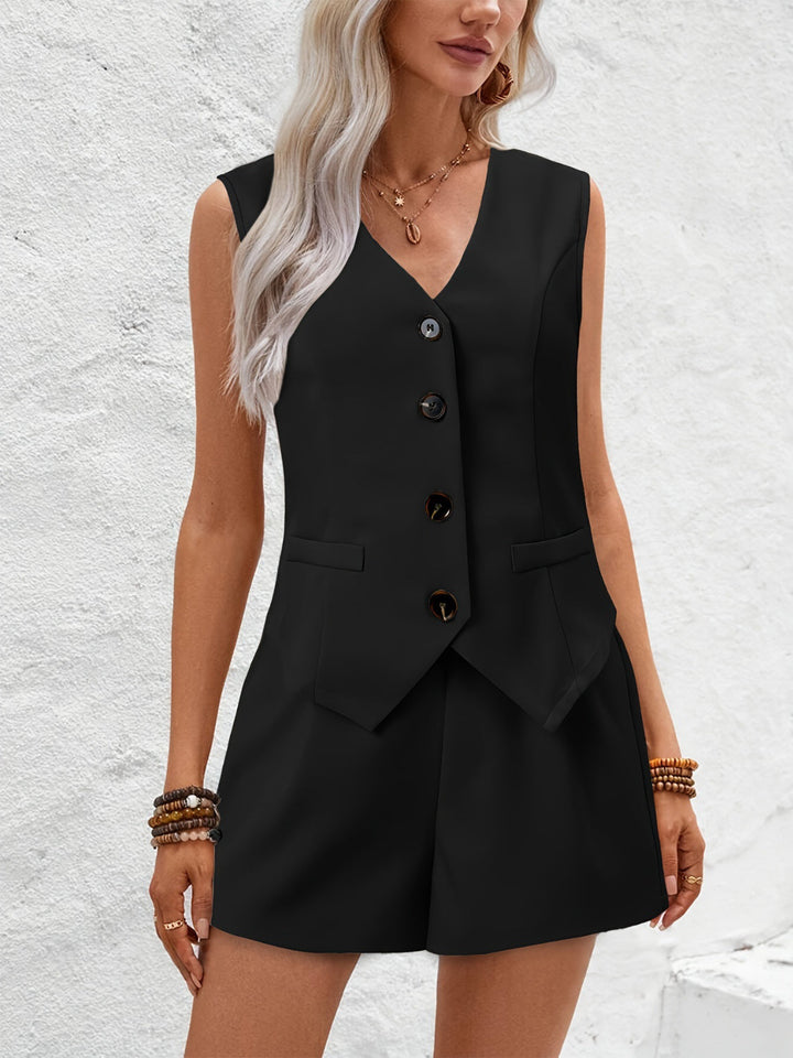 Echoarchiv | Neck Button Down Weste und Shorts Satz