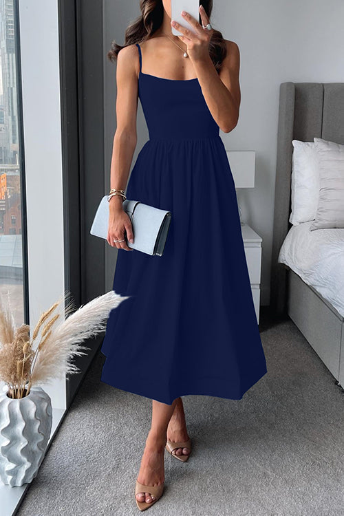 Echoarchiv | Midikleid In A-Linie mit Spaghettiträgern und Taille