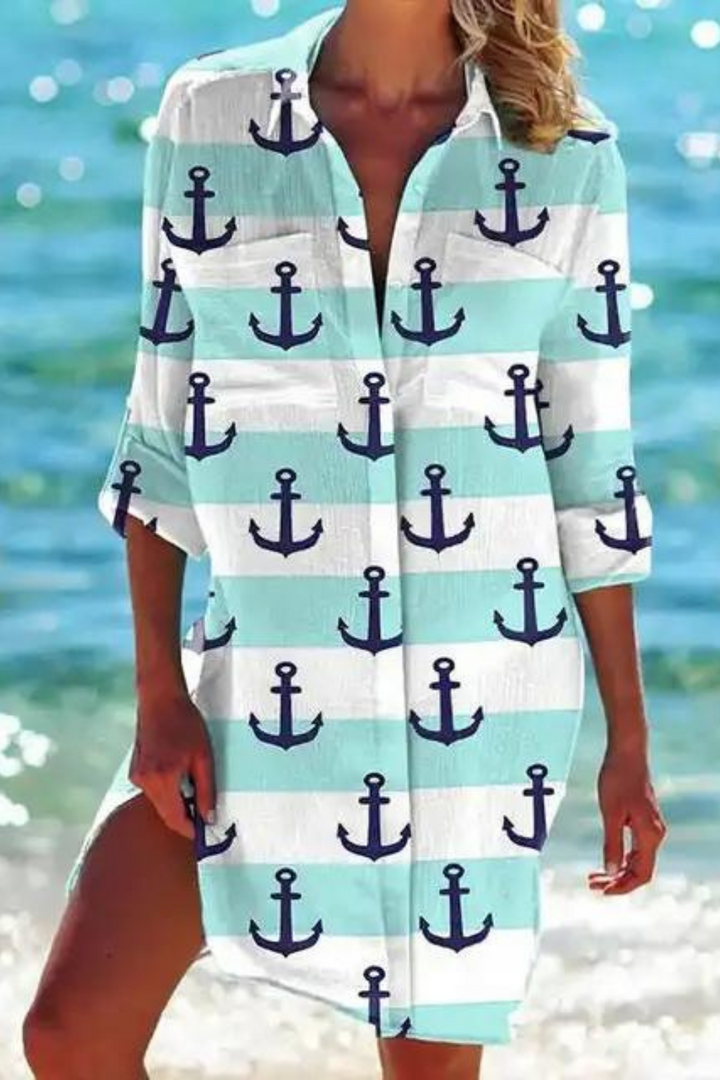Echoarchiv - Lange Strandbluse mit Meeresmotiv