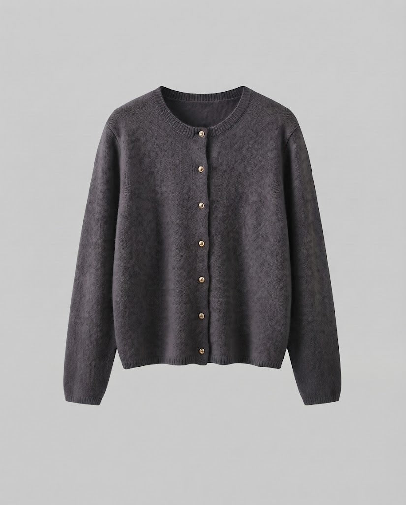 Damen Feiner Wollmix‑Knopfcardigan mit dekorativen goldfarbenen Druckknöpfen Echoarchiv