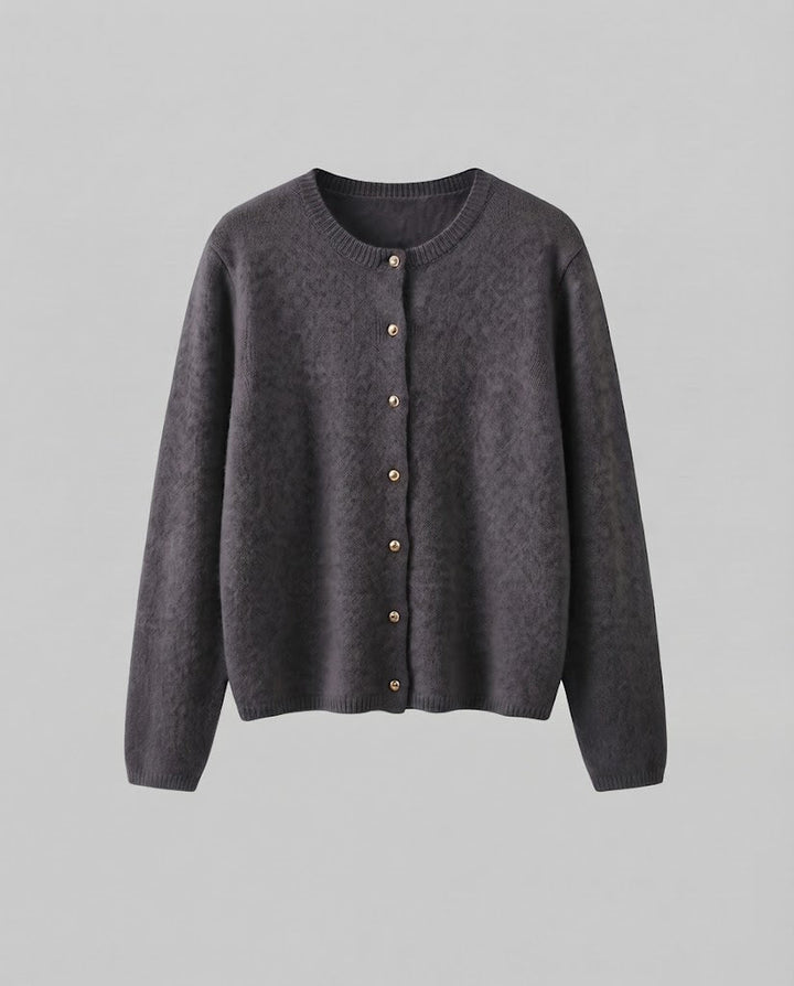 Damen Feiner Wollmix‑Knopfcardigan mit dekorativen goldfarbenen Druckknöpfen Echoarchiv