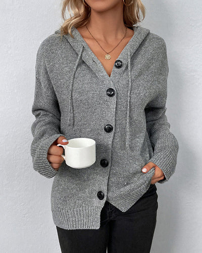 Echoarchiv | Corina Einfarbige Strickjacke mit Kapuze und Schnürsenkeln