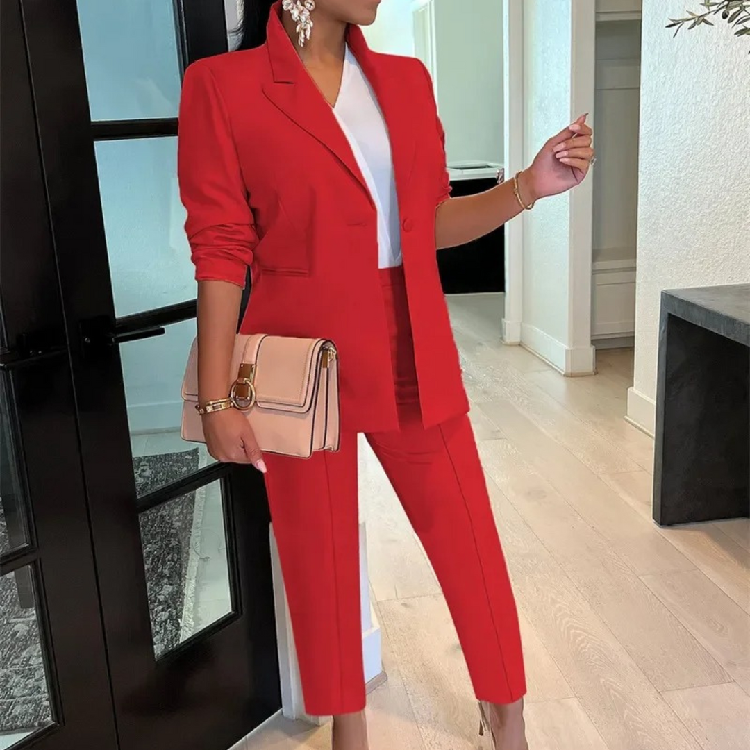 Schicke Herbst Bürostil Blazer und Hosen Set für Frauen – Avérine