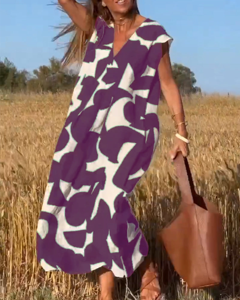 Echoarchiv | Amara Maxikleid mit Print und V-Ausschnitt