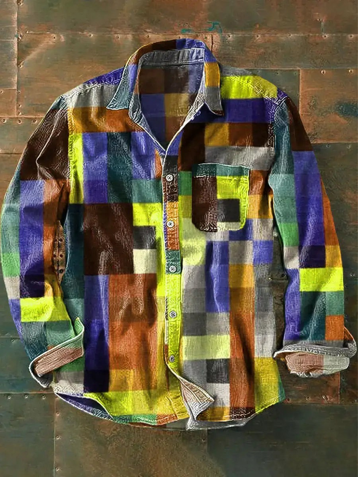 Echoarchiv | Stylisches Buntes Patchwork Button-Down Hemd