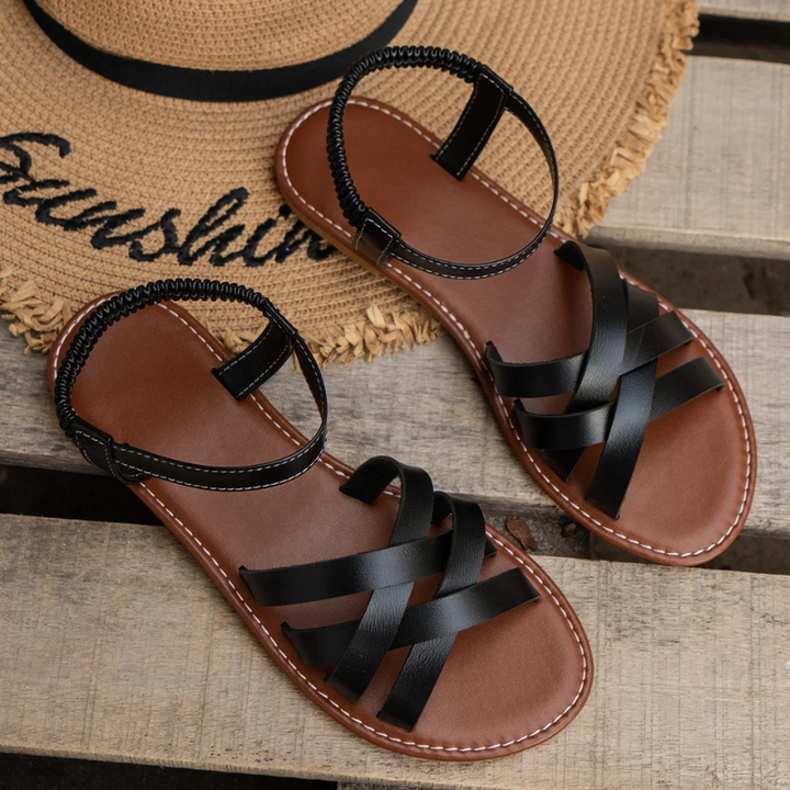 Echoarchiv | Elegante Leder Damen Sandalen Flacher Schuh