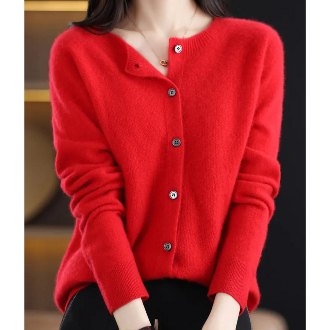 Echoarchiv | Merinowolle Damen O-Ausschnitt gestrickte Strickjacke Pullover