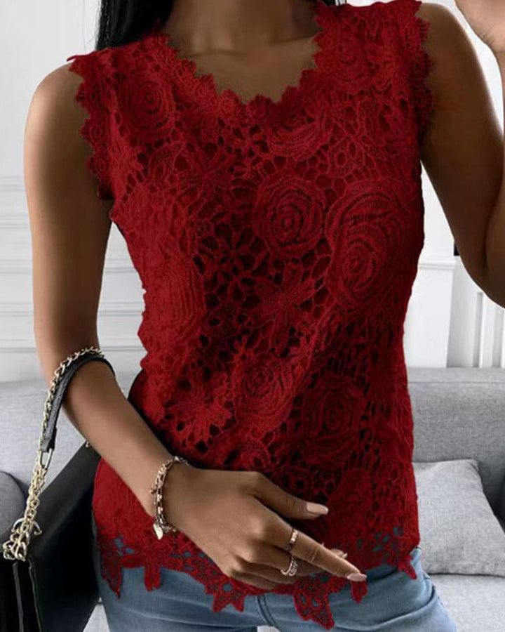 Echoarchiv | Elegante Bluse in Einer Einfarbigen Farbe mit Spitze