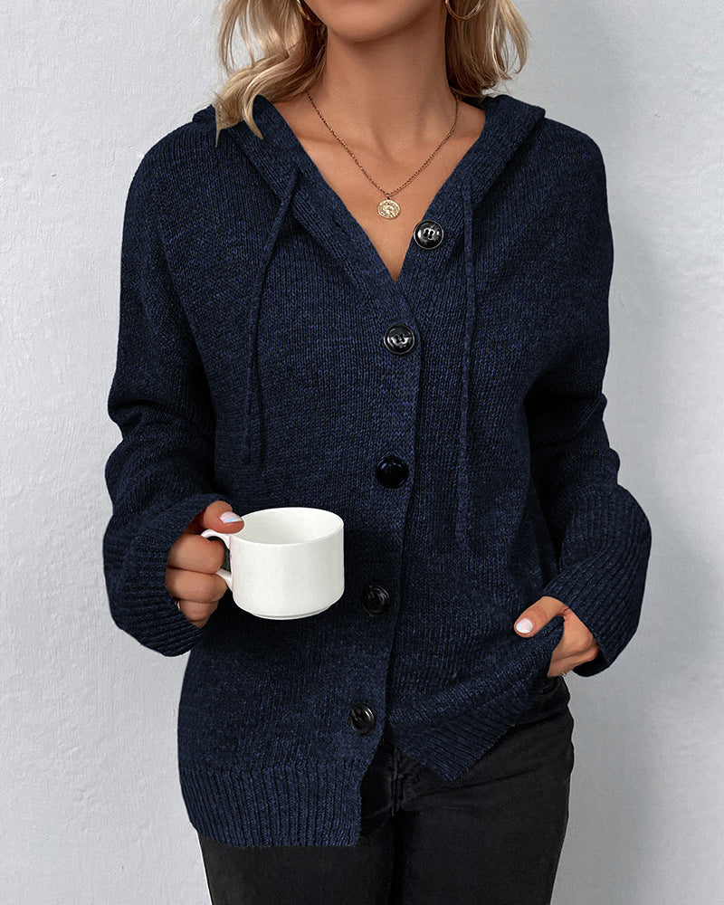 Echoarchiv | Corina Einfarbige Strickjacke mit Kapuze und Schnürsenkeln