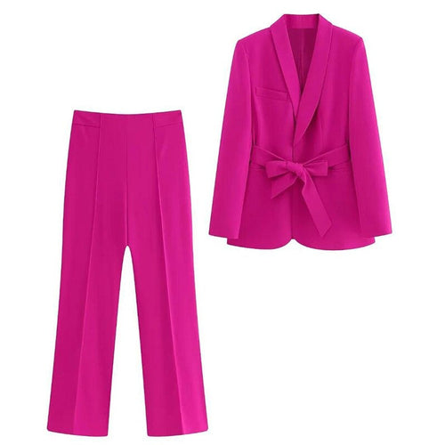 Echoarchiv | 2-Teiliger Damenanzug Eleganter Blazer mit Gürtel und Passender Hose