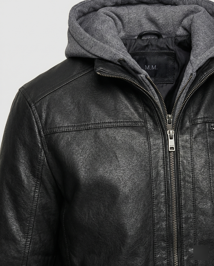 Lederjacke mit Kapuze für Männer – Valtoré
