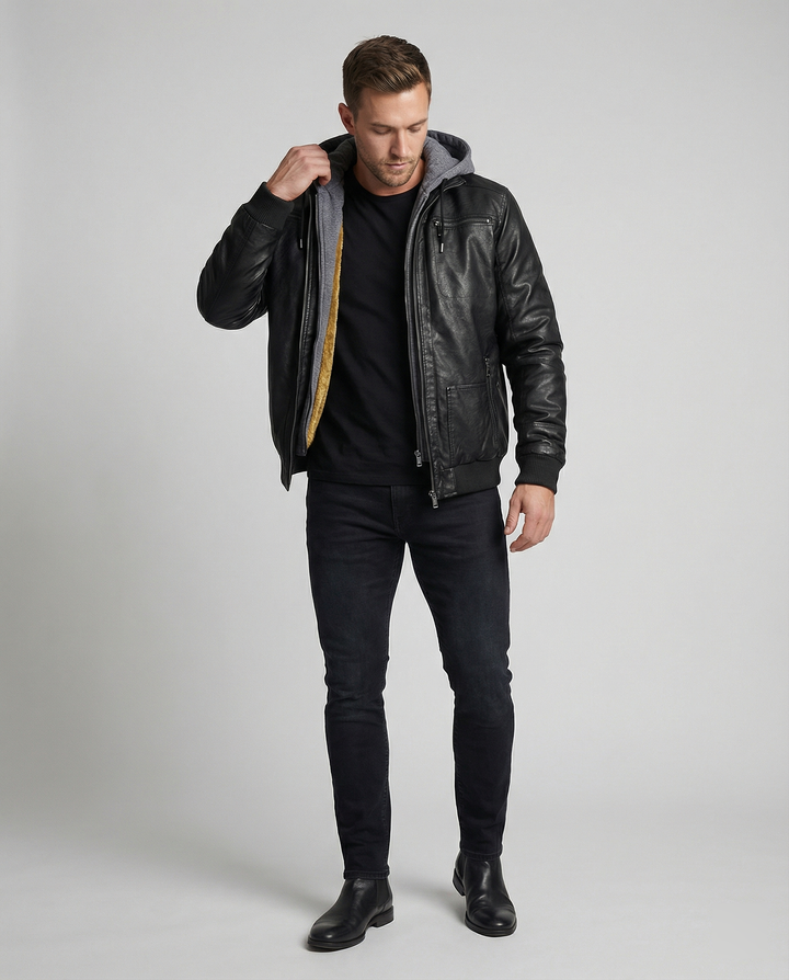 Lederjacke mit Kapuze für Männer – Valtoré