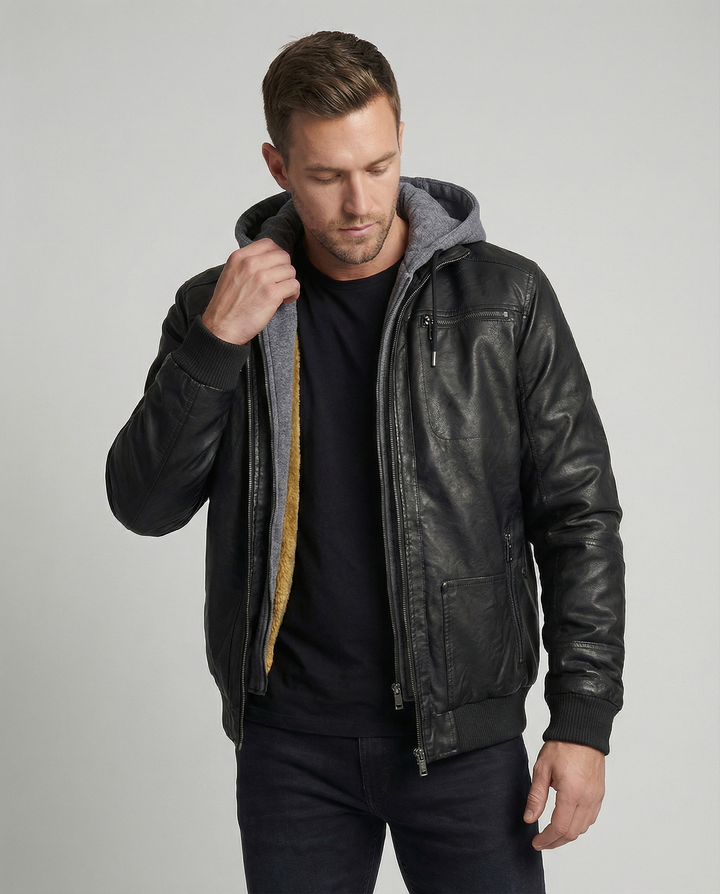 Lederjacke mit Kapuze für Männer – Valtoré