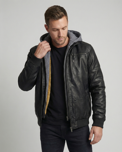 Lederjacke mit Kapuze für Männer – Valtoré