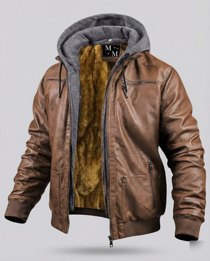 Lederjacke mit Kapuze für Männer – Valtoré