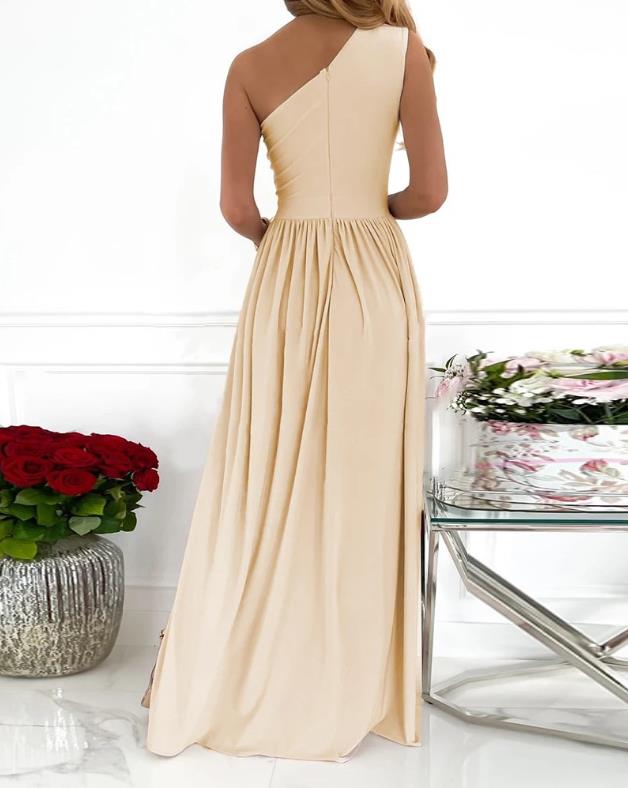 Echoarchiv | Damen-Cocktail-Maxikleid mit Ein-Schulter-Hohem Geteiltem Ausschnitt