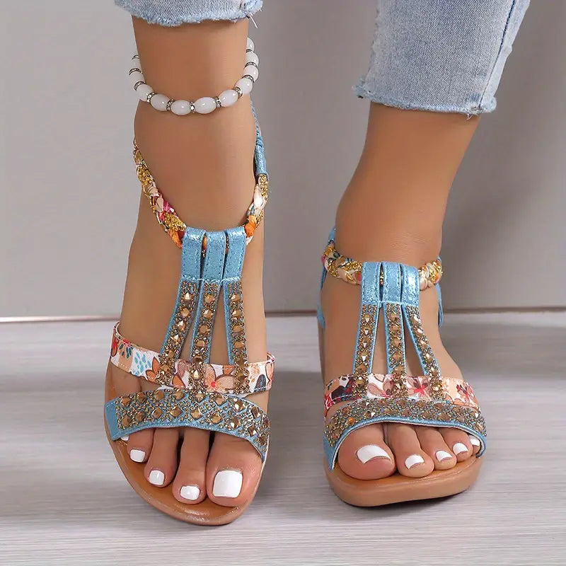 Echoarchiv | Inka Boho Glam Strass Geflochtene Keilsandalen