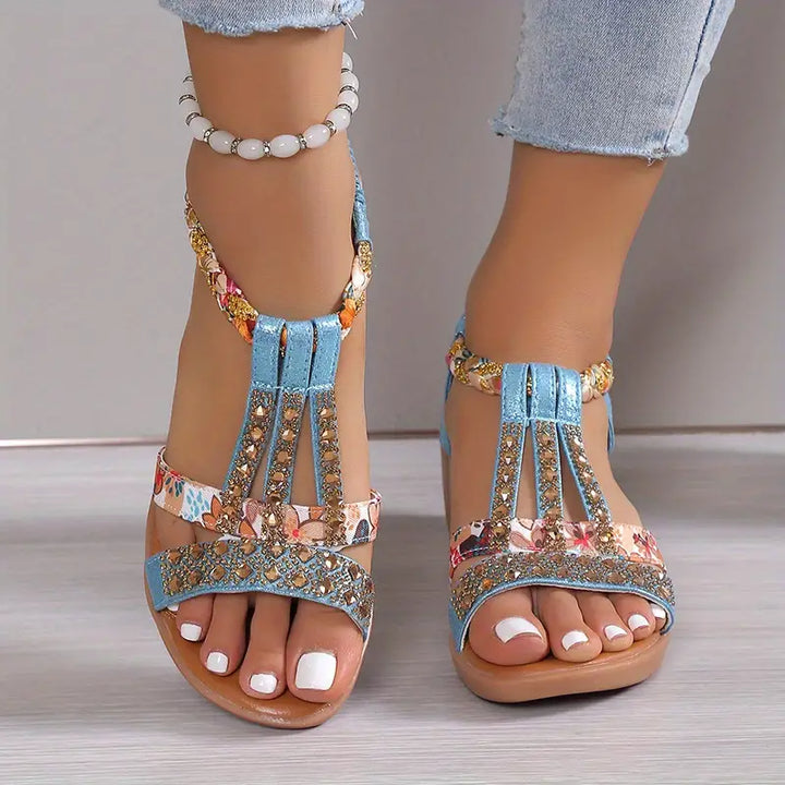 Echoarchiv | Inka Boho Glam Strass Geflochtene Keilsandalen