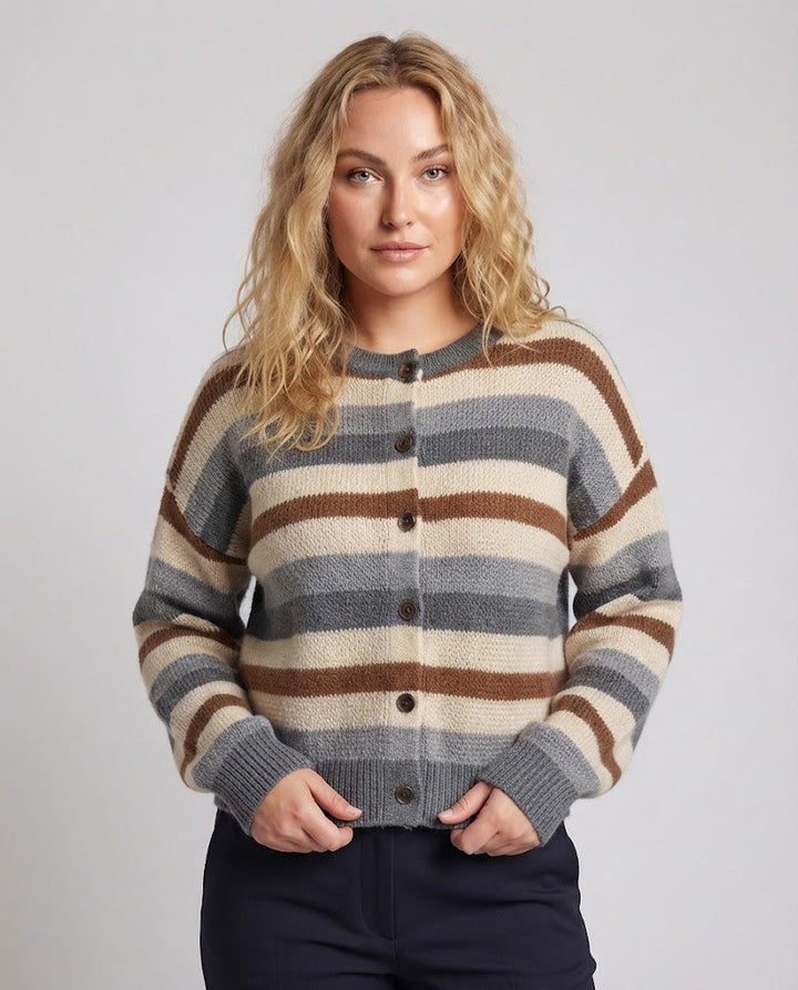 Damen Kurze Cardigan im Retro-Streifen-Look mit Rippenbündchen Echo Archiv