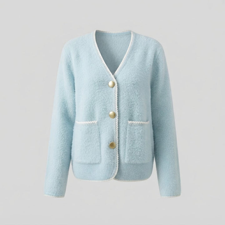 Damen Kuschelige Bouclé-Strickjacke mit Zierborte Echo Archiv