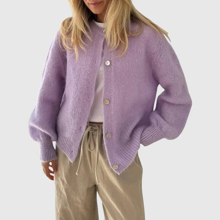 Damen Cardigan mit Rundhalsausschnitt und Knopfverschluss – Veloura
