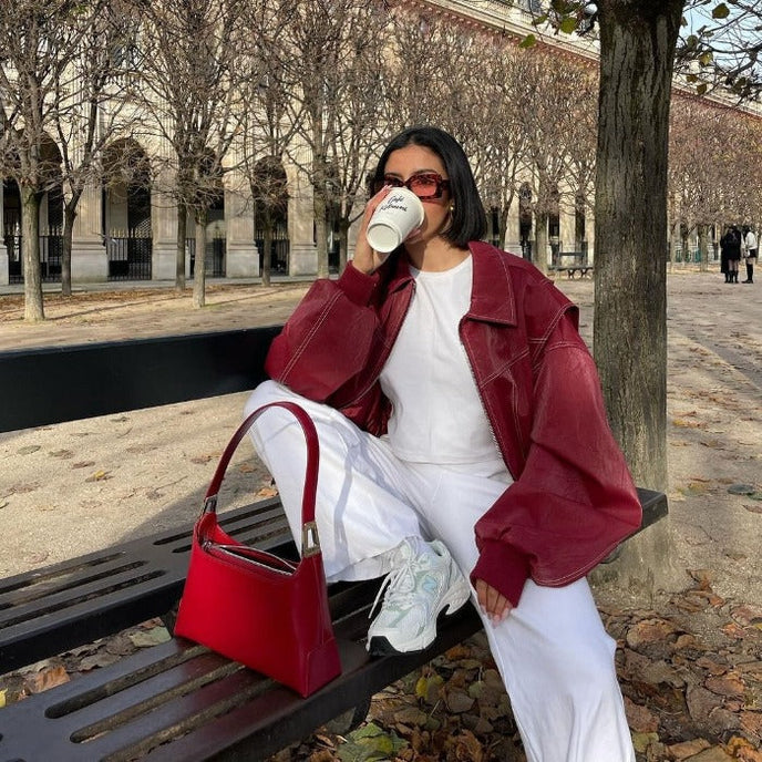 Echoarchiv | Damen Oversized Lederjacke Rot