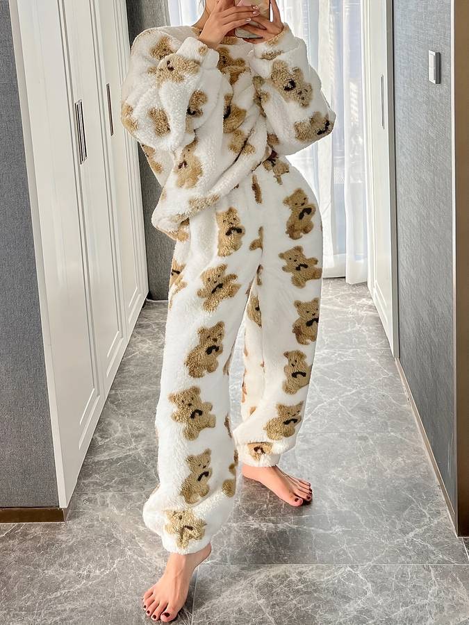 Echoarchiv - Bequemes weißes Bärenmotiv LoungewEchoarchivr-Set für Damen