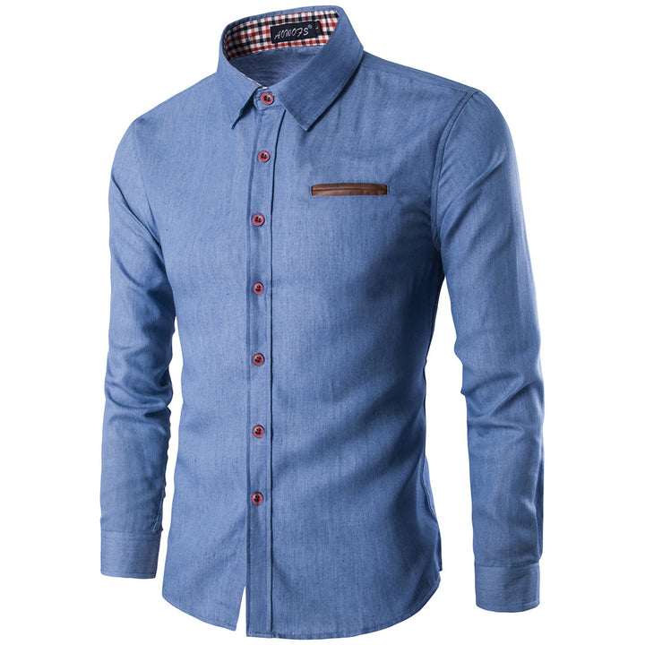 Herren modernes Denim-Shirt mit schickem Kragen und praktischer Brusttasche Echoarchiv